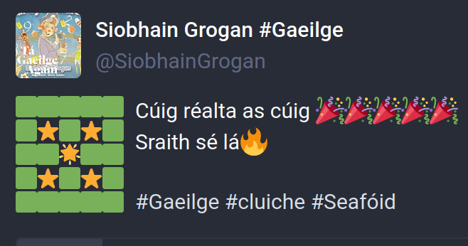Siobhain: Cúig réalta as cúig, Sraith sé lá.